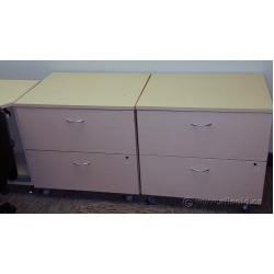 Blonde 2 Drawer Wooden Rolling Lateral File Cabinet